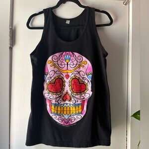 American Apparel Black Tank Top with Vibrant Skull Design